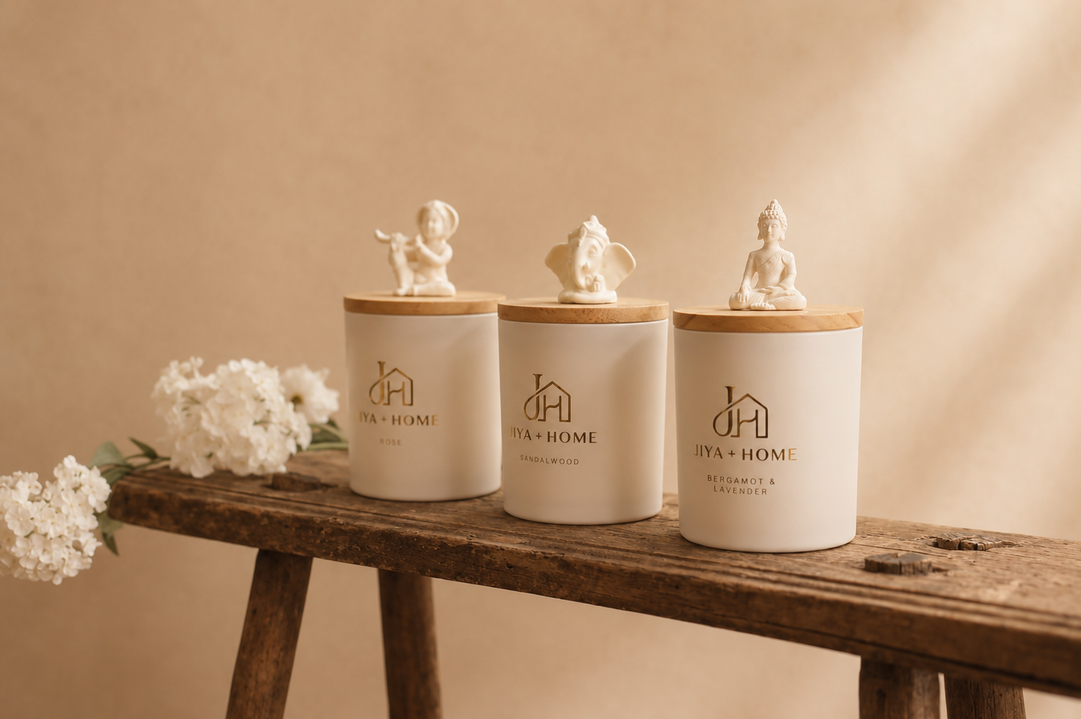 Jiya and Home candle collection in a styled home setting